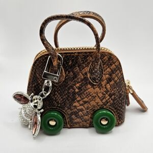 Brown Snake Print Handbag with Charm